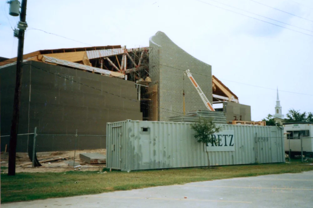 Photo of construction during church expansion.