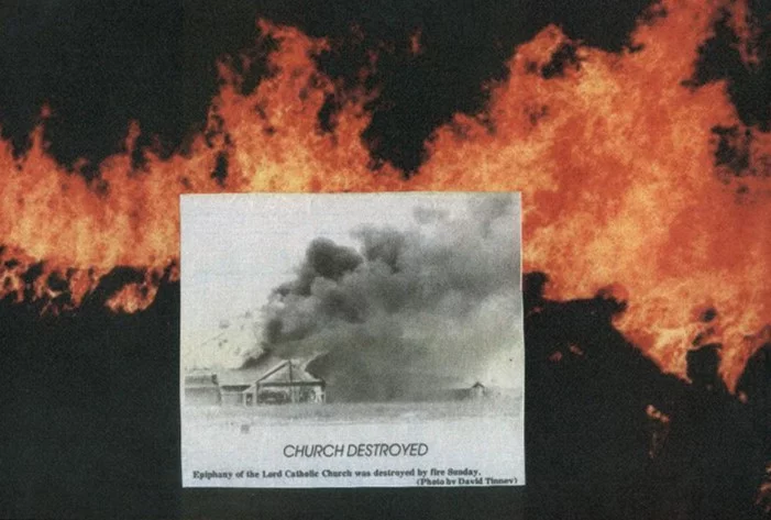 Photo from the newspaper of the fire at Epiphany.